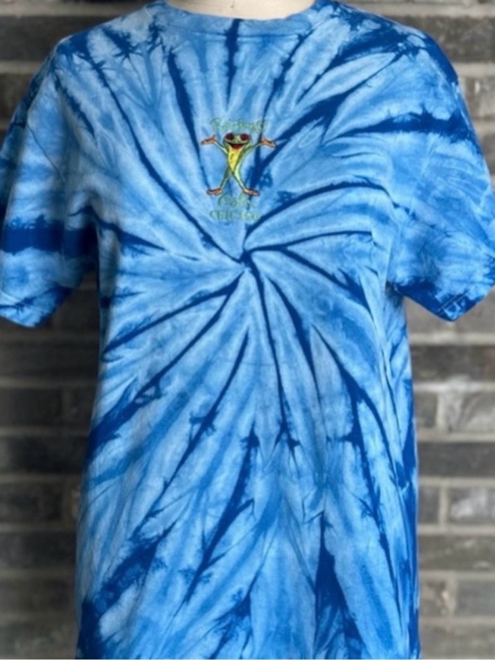 Y2K Rainforest Cafe Frog Tie Dye Embroidered Graphic T Shirt Blue M